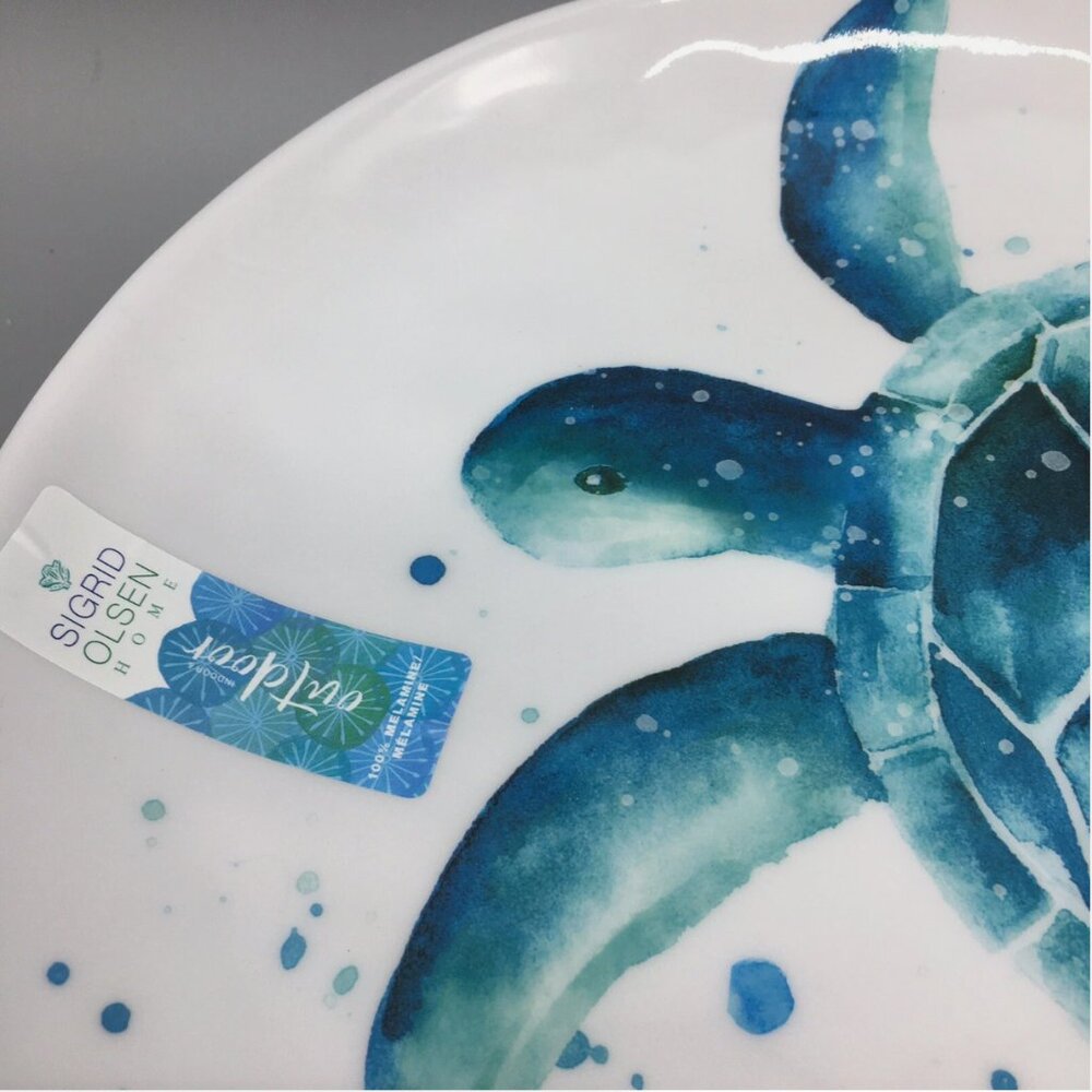 4 Sigrid Olsen Blue Sea Turtle Melamine Dinner Plate Set Ocean Watercolor 11" - Picture 4 of 5